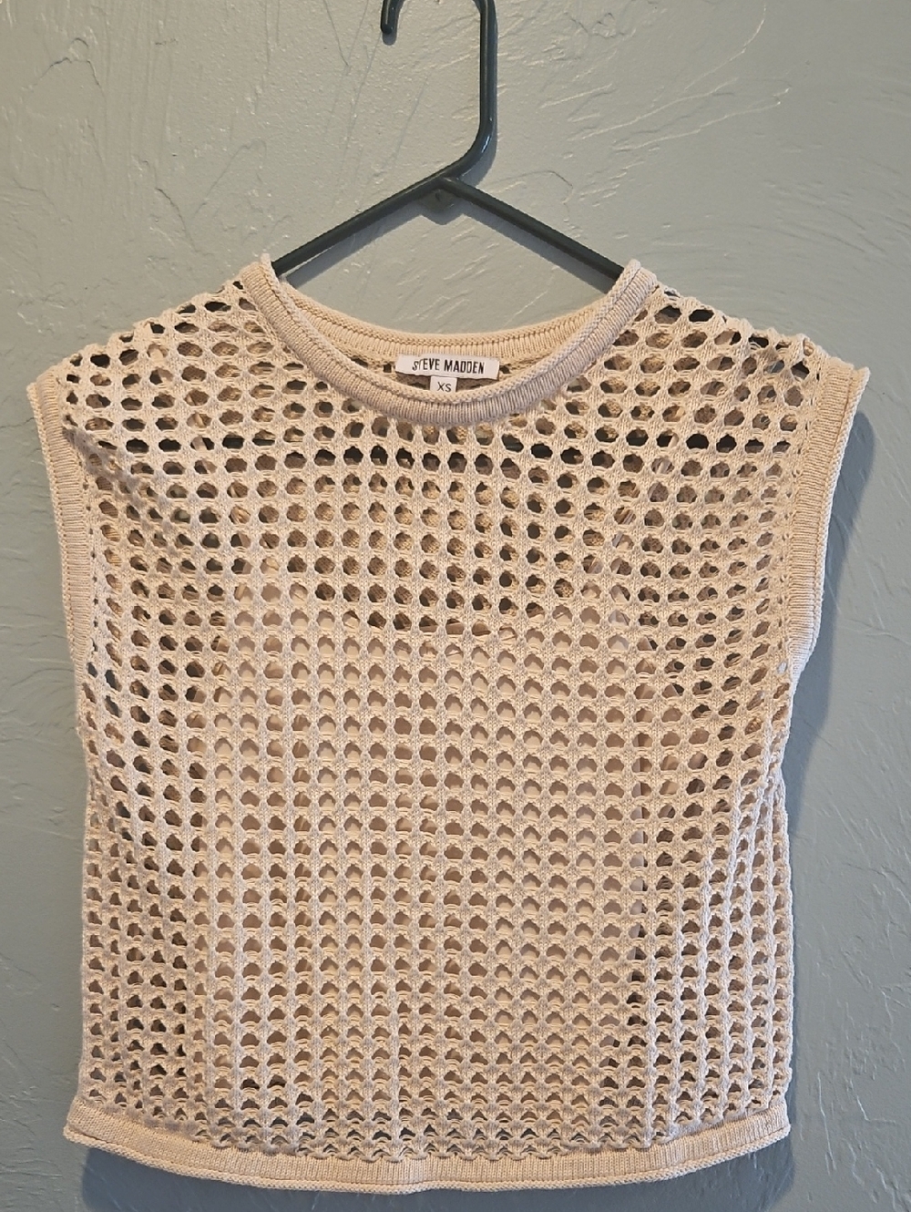 Steve Madden Beige Open-Knit Sleeveless Tank
